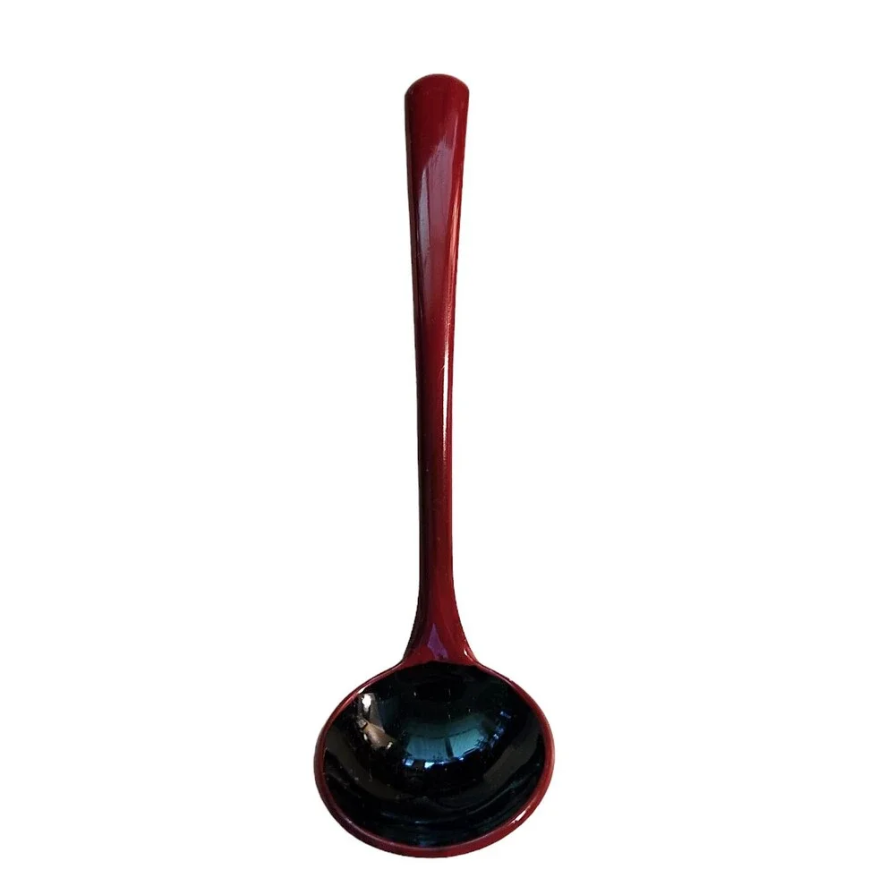 Set of 5 Japanese Sugar Spoons Vermilion and Black Plastic 4 1/2
